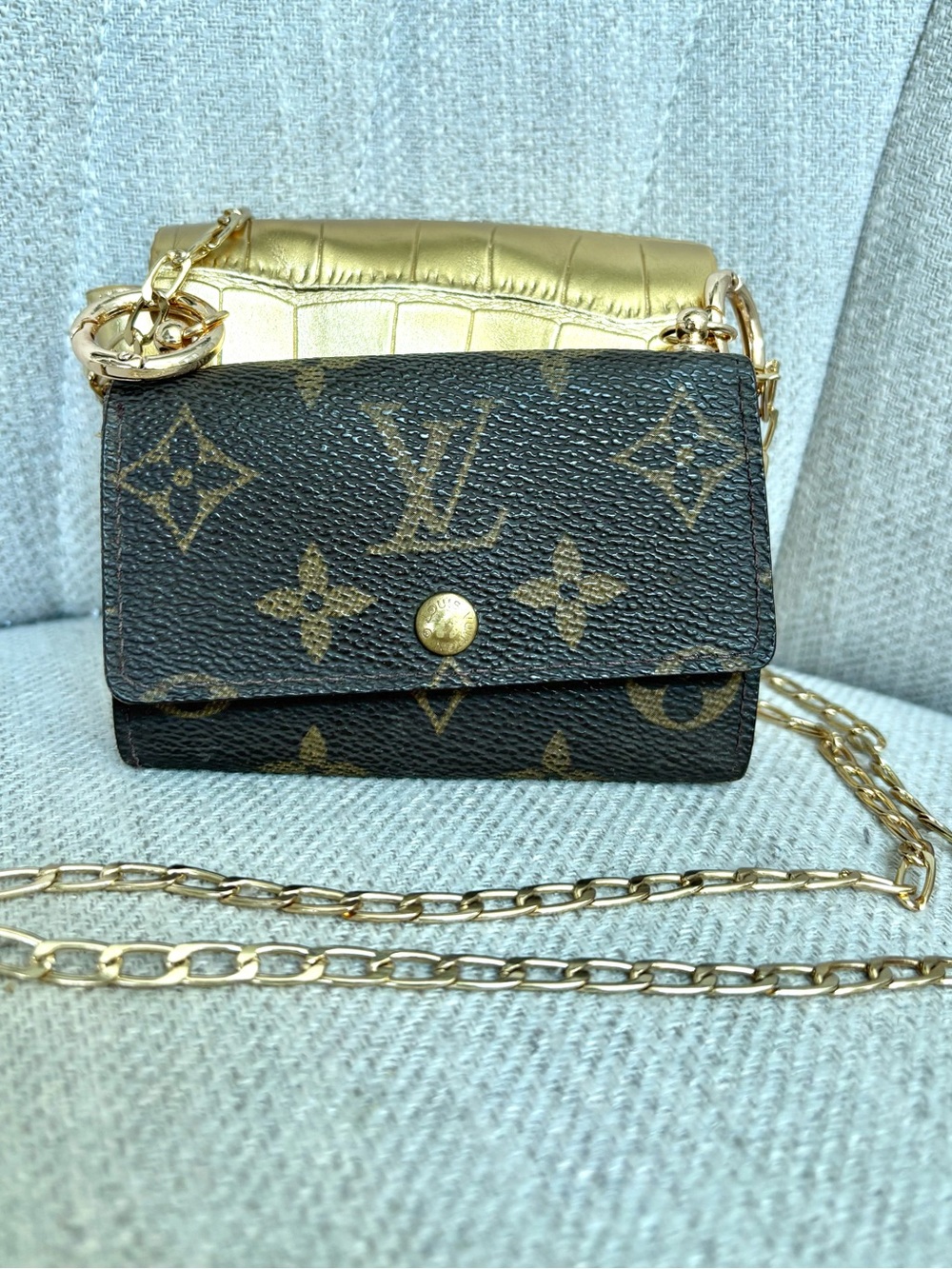 LOUIS VUITTON Monogram Leather Key Wallet paired with new offmarket mini bag